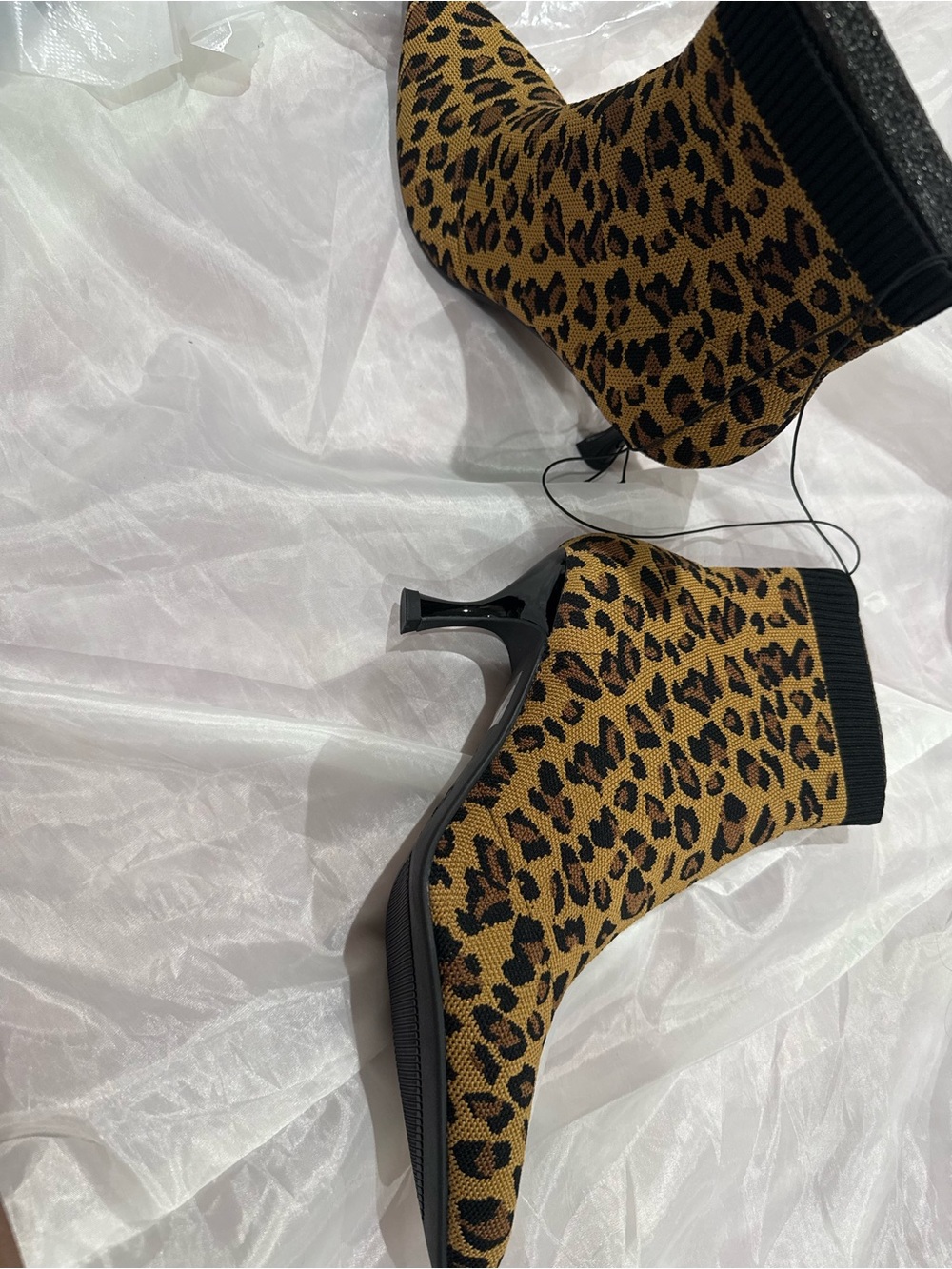 Leopard Print Stretch-Knit Ankle Boots - Women's Brown/Black